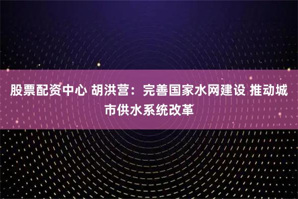 股票配资中心 胡洪营：完善国家水网建设 推动城市供水系统改革